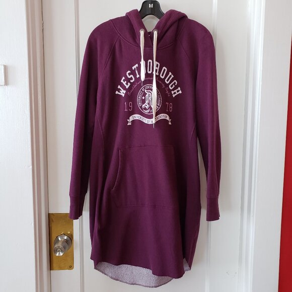 H&M Purple collegiate Hooded Sweatshirt Dress womens size L - Picture 1 of 12